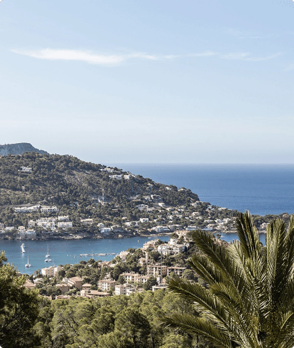 Vista panorámica del exclusivo puerto de Port d'Andratx y las villas situadas en la ladera.
